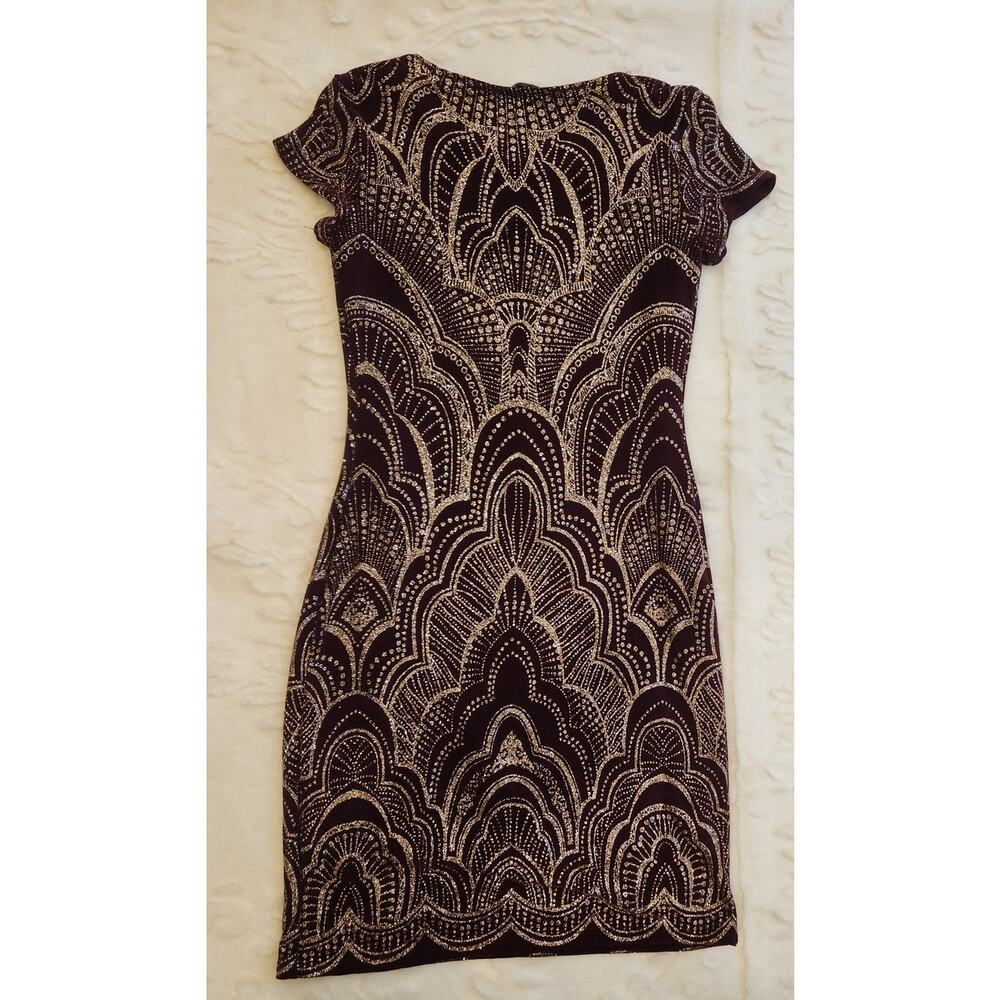 Y2K 90'S Baddie Red & Gold Glittery Bodycon Short Going Out Dress Size Small